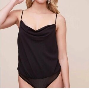 ASTR XS Cowl-Neck Tank Top Thong Bodysuit Black